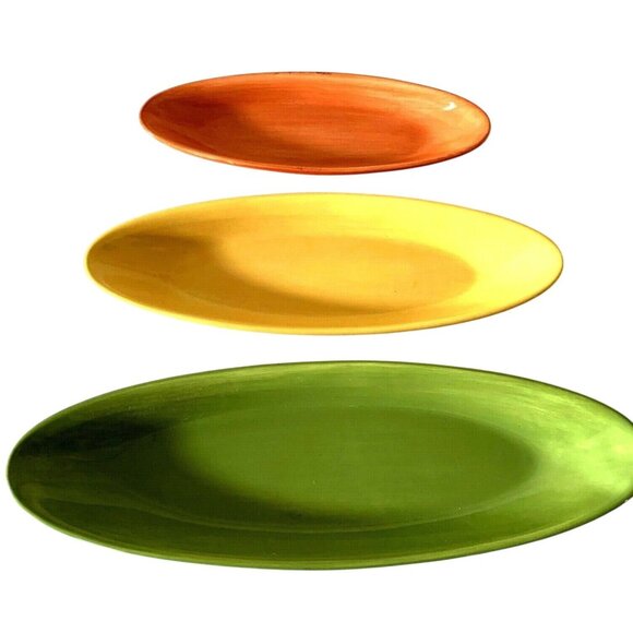 Pottery Barn Orange Yellow Green Long Narrow Three Piece Appetizer Relish Servin
